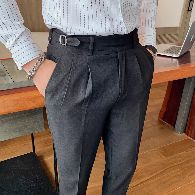 

Брюки мужские классические однотонные, модные деловые Костюмные штаны, приталенные, для офиса, свадьбы, уличная одежда