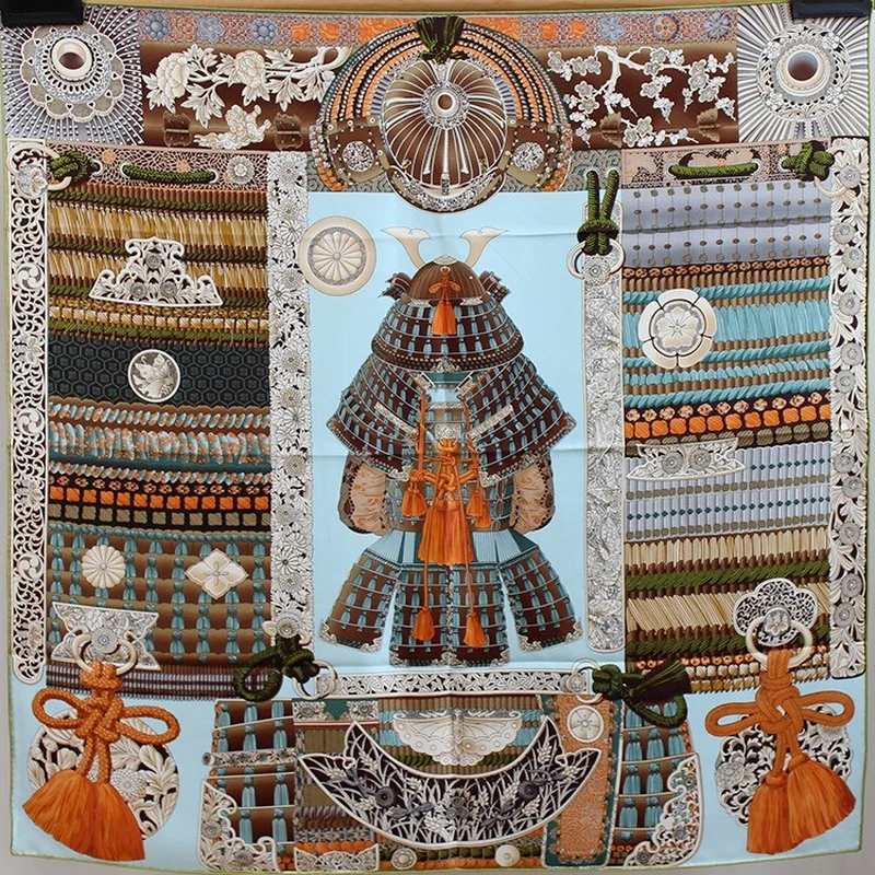 

Women's Bandana New Samurai Armor 90*90cm Twill Silk Scarf Handmade Curled Mulberry Silk Scarf Turban Cap Turbans for Women