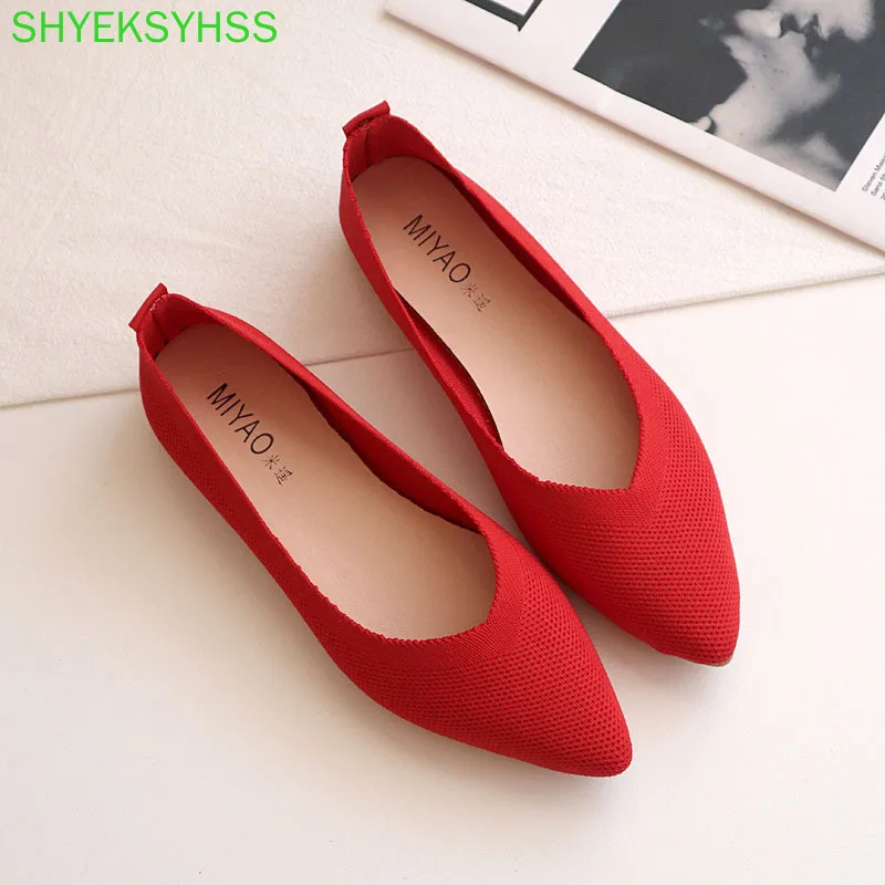 

Women Summer Mesh Casual Shoes Fashion Knitted Pointed-toe Flats Spring Woven Breathable Shoes Size 35~40
