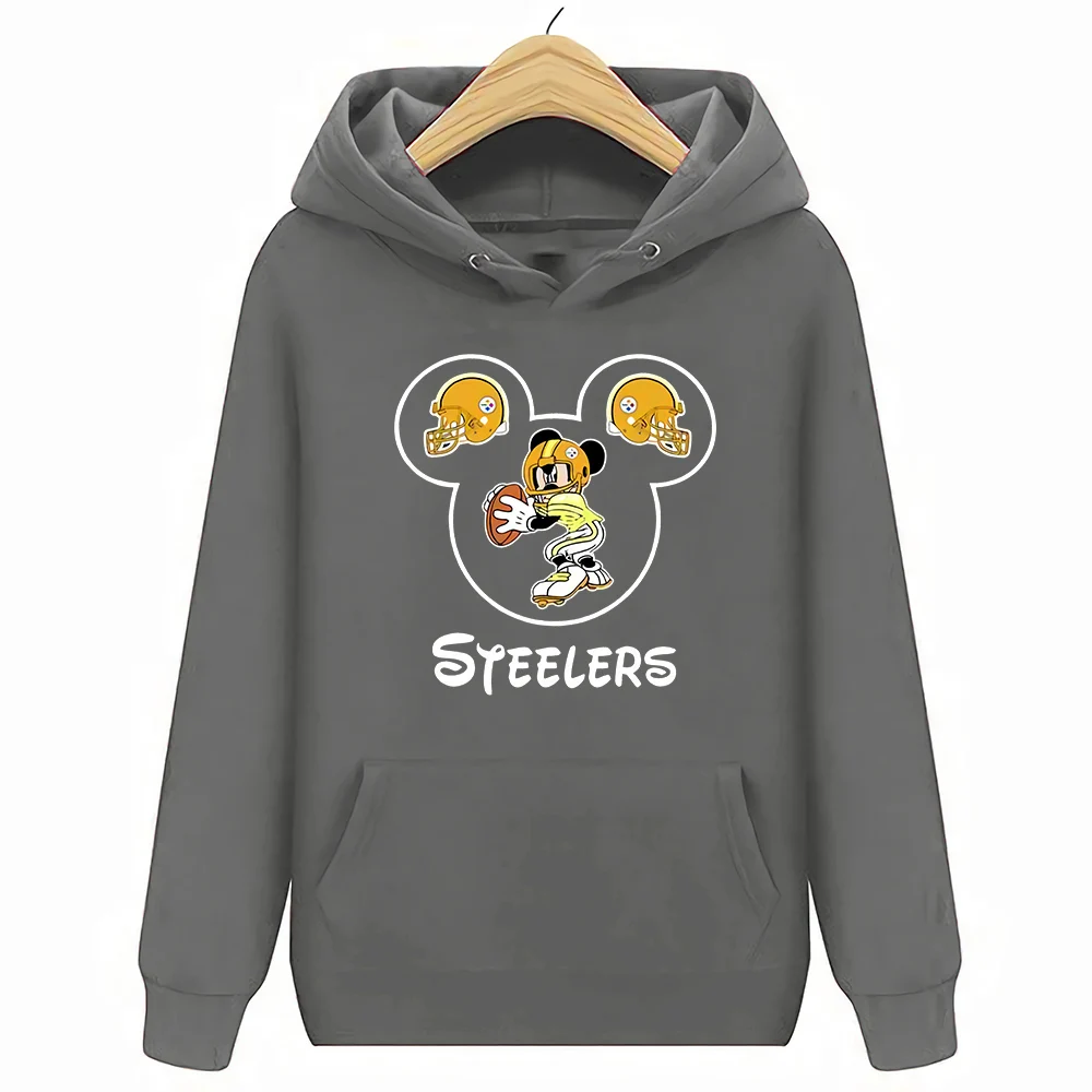 Темно-серый Питтсбург уличная Harajuku хлопок Steelers Микки Маус толстовки и толстовки - Цвет: Темно-серый
