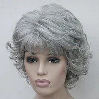 hairjoy women silver white grey ombre wig short curly synthetic hair heat resistant fiber