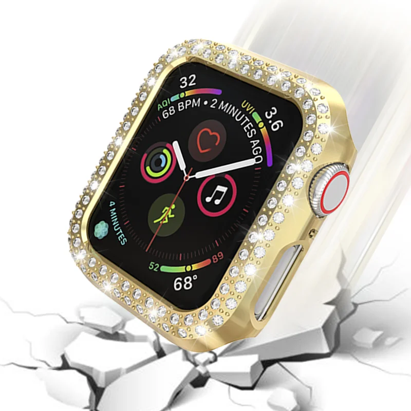 Двухрядный Алмазный чехол для часов Apple Watch 38 мм 42 40 44 IWatch серии 5 4 3 2 1 Блестящий