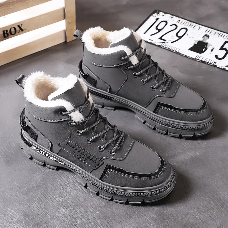 Men Boots Men's Winter Shoes Fashion Snow Plus Size Sneakers Ankle Black Blue Footwear |