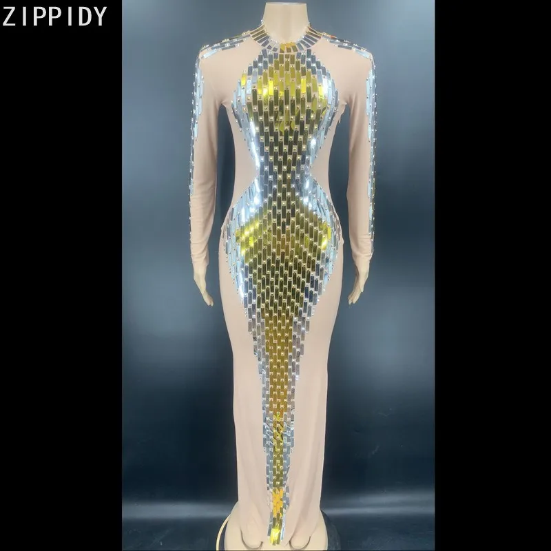 

Блестящее серебряное Золотое платье с блестками, Сетчатое платье с камнями, праздничный наряд, женское вечернее длинное платье для танцев п...