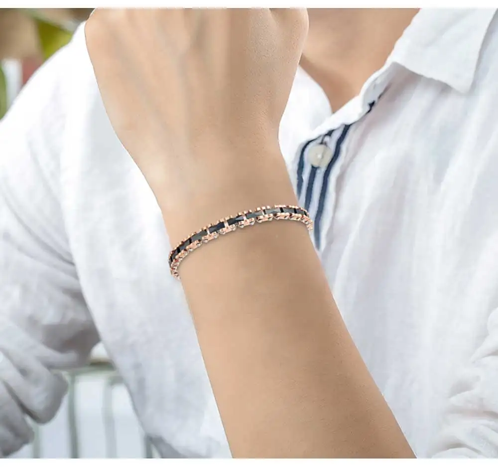 Moocare rose gold stainless steel wrist chain black women men charm bracelet ceramic jewelry accessories for ladies