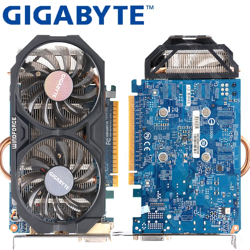 Видеокарта GIGABYTE WINDFORCE 2X GTX 750 Ti с NVIDIA GeForce GPU 2 ГБ GDDR5 128 бит видеокарта для ПК б/у