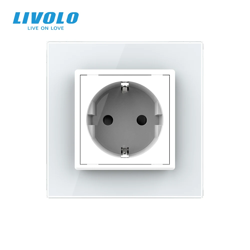 

Livolo EU Standard 16A Screwless Buckle Power Socket, Plug Press Pull Simple Design,Crystal Glass Panel