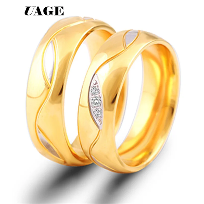 UAGE Meaeguet классическое обручальное кольцо из нержавеющей стали золотого цвета с