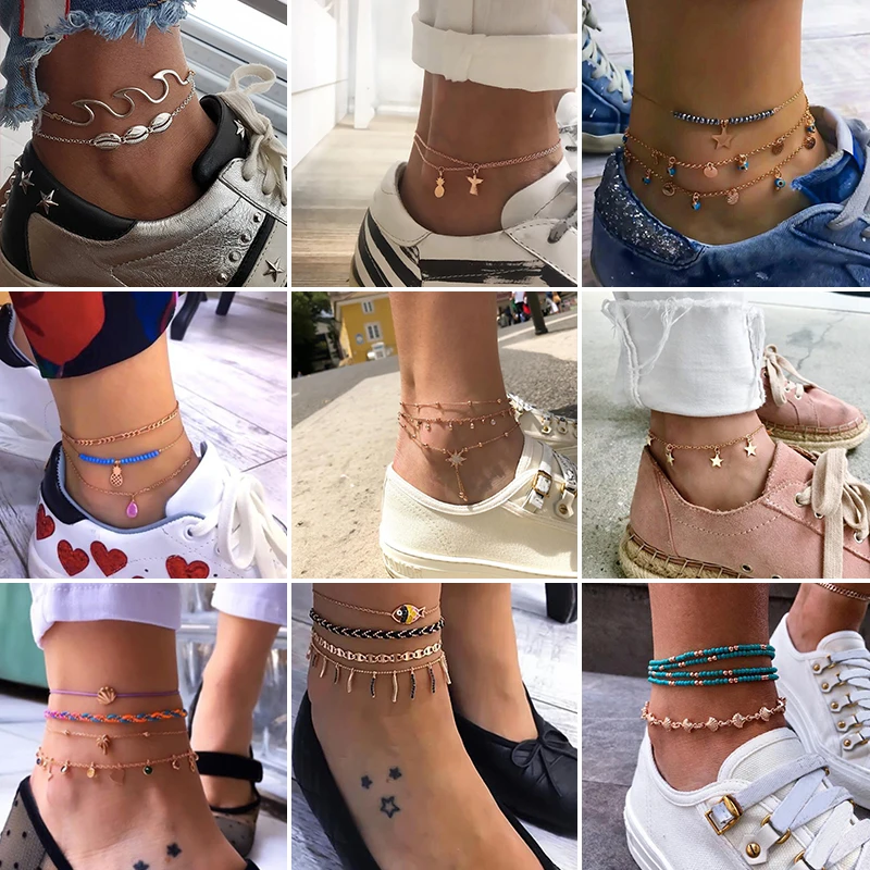 4 шт./компл. модный шарм Геометрическая оболочка Хрустальная пчела цепочка ножной