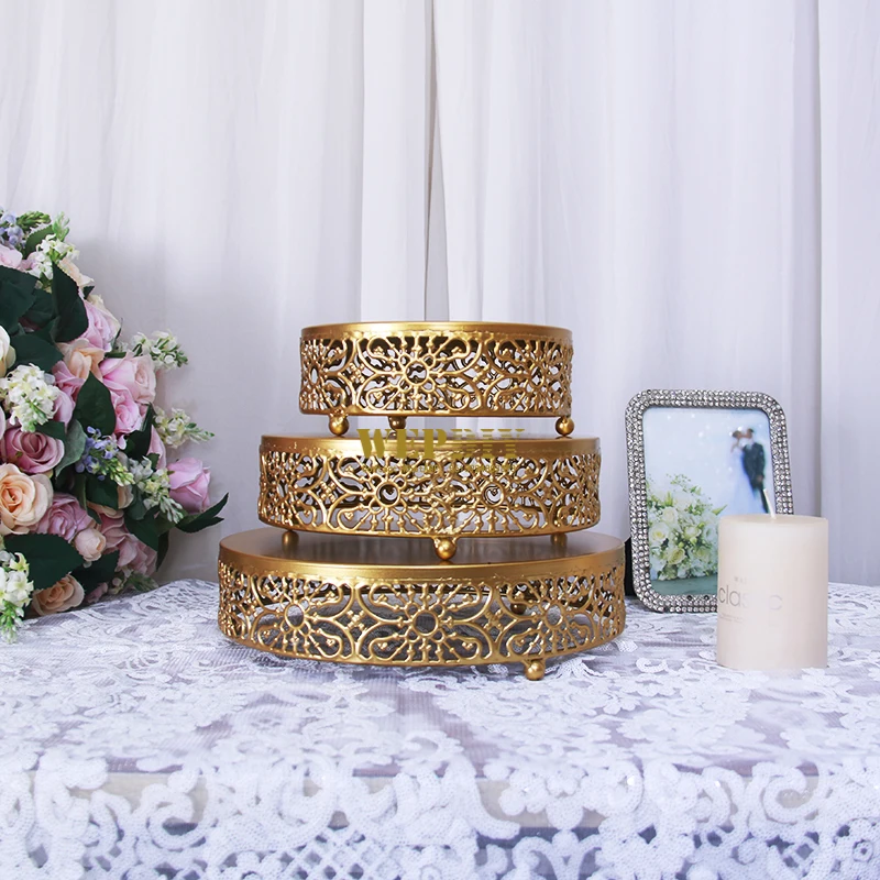 

Gold plated metal Cake Plate Stand set Hollow flower dessert baking tray wedding centerpiece table ornaments decorations