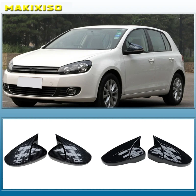

2pcs Car Rear View Mirrors Cover Protector For Golf 6 MK6 R VI 2009-2013 Black 5K0857537 Auto Rearview Mirror Covers Accessories