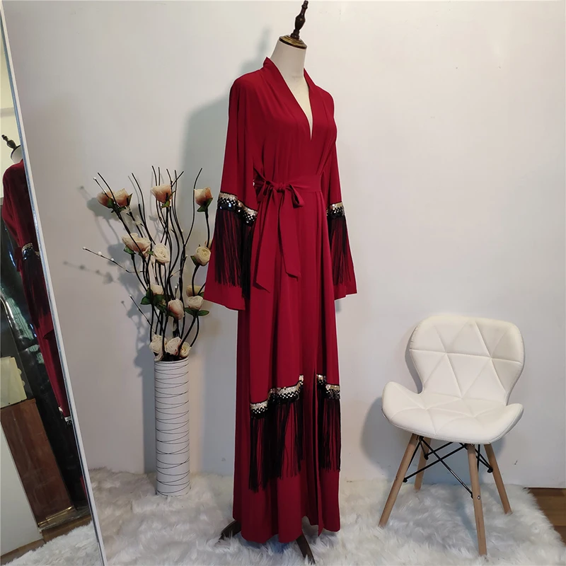 Размера плюс со скидкой длинное кимоно Mujer Абая мусульманских женщин блесток