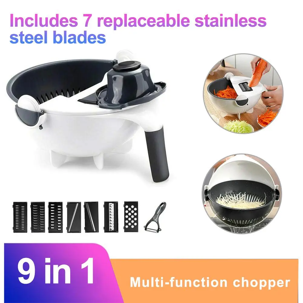 

2019 Rotate Vegetable Cutter 9 in 1 Multifunctional Capacity Rotary Chopper