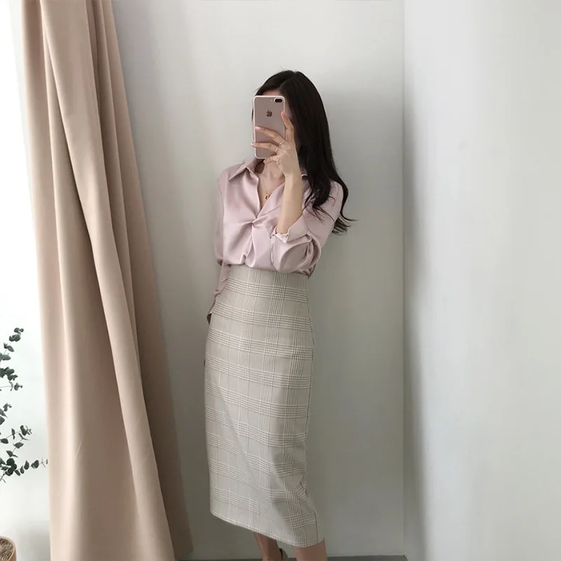 Новинка 2020 женская модная блузка из атласа с длинным рукавом винтажная Женская