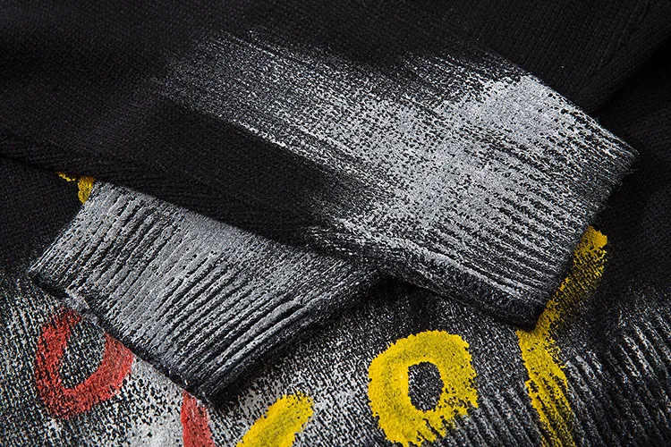 

#6803 Tie Dyed Letters Printed Hip Hop Sweater Cotton Couple Pullover Sweater Vintage Casual Long Sweater Cotton Harajuku Spring