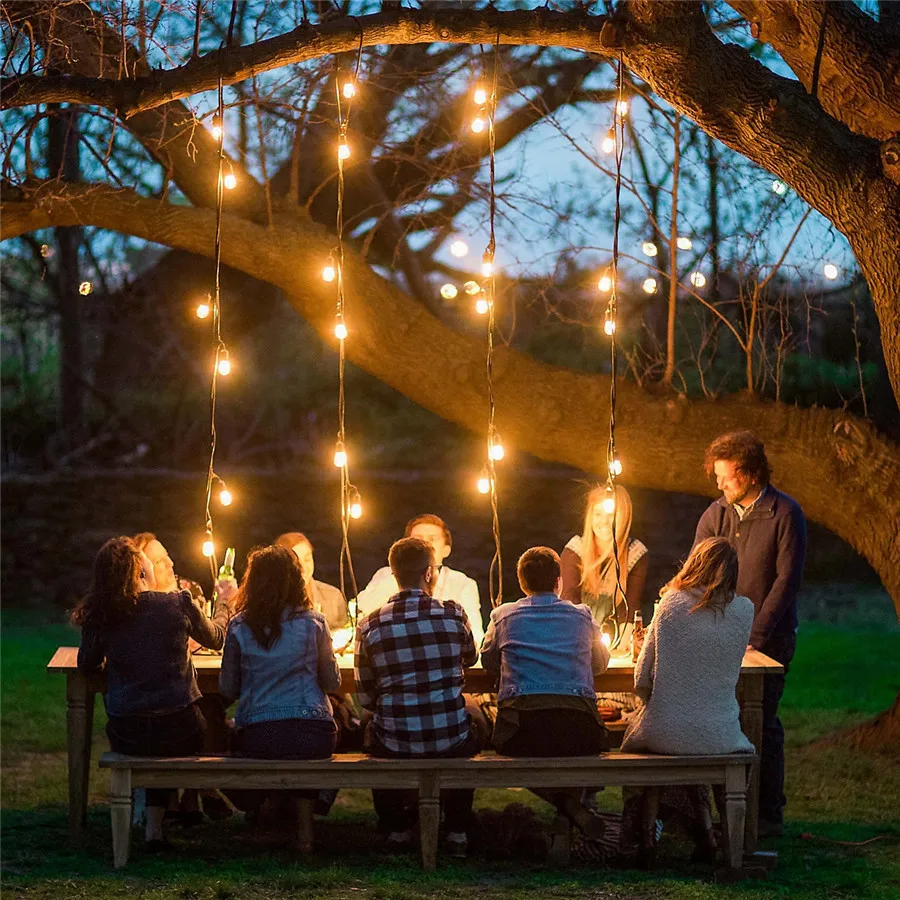 Solar String Lights Waterproof Outdoor G40 25 LED Bulbs Patio For Garden Backyard Camping Pergola Gazebo Umbrella | Лампы и освещение