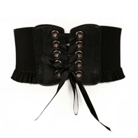 fashion women lady stretch buckle waist belt wide elastic corset waistband corset around cinch pu leather tie bowknot