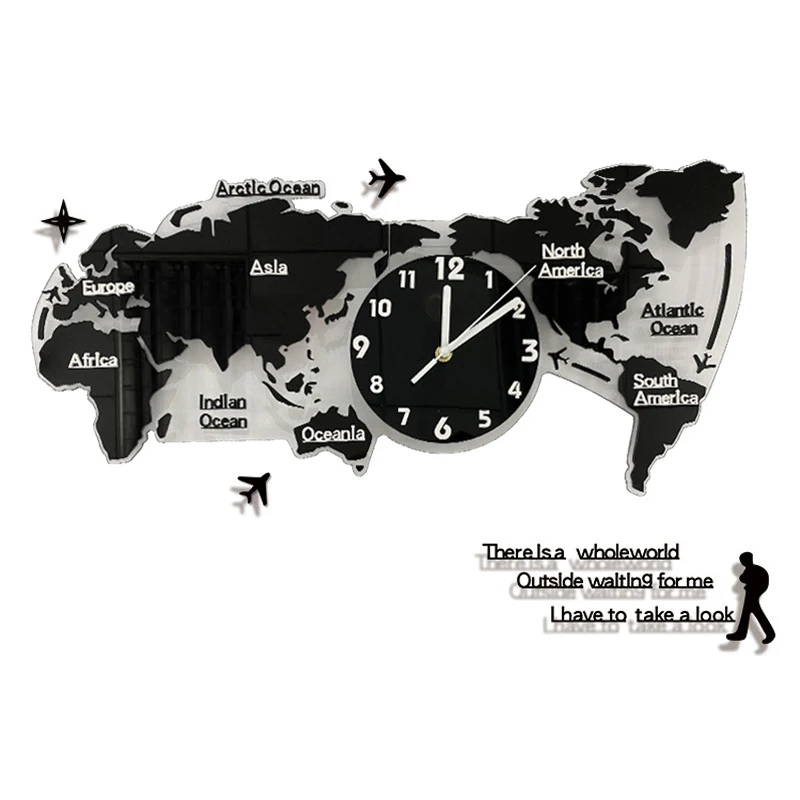 

Nordic 3D Wall Clocks Home Decor World Map Large Wall Clock Silent Acrylic Watches Living Room Decorative Zegar Scienny Gift