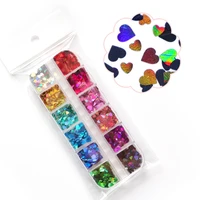 1 box heart shaped holographic nail glitter sequin laser 3d nail flakes decal uv gel polish tip for manicure colorful decoration