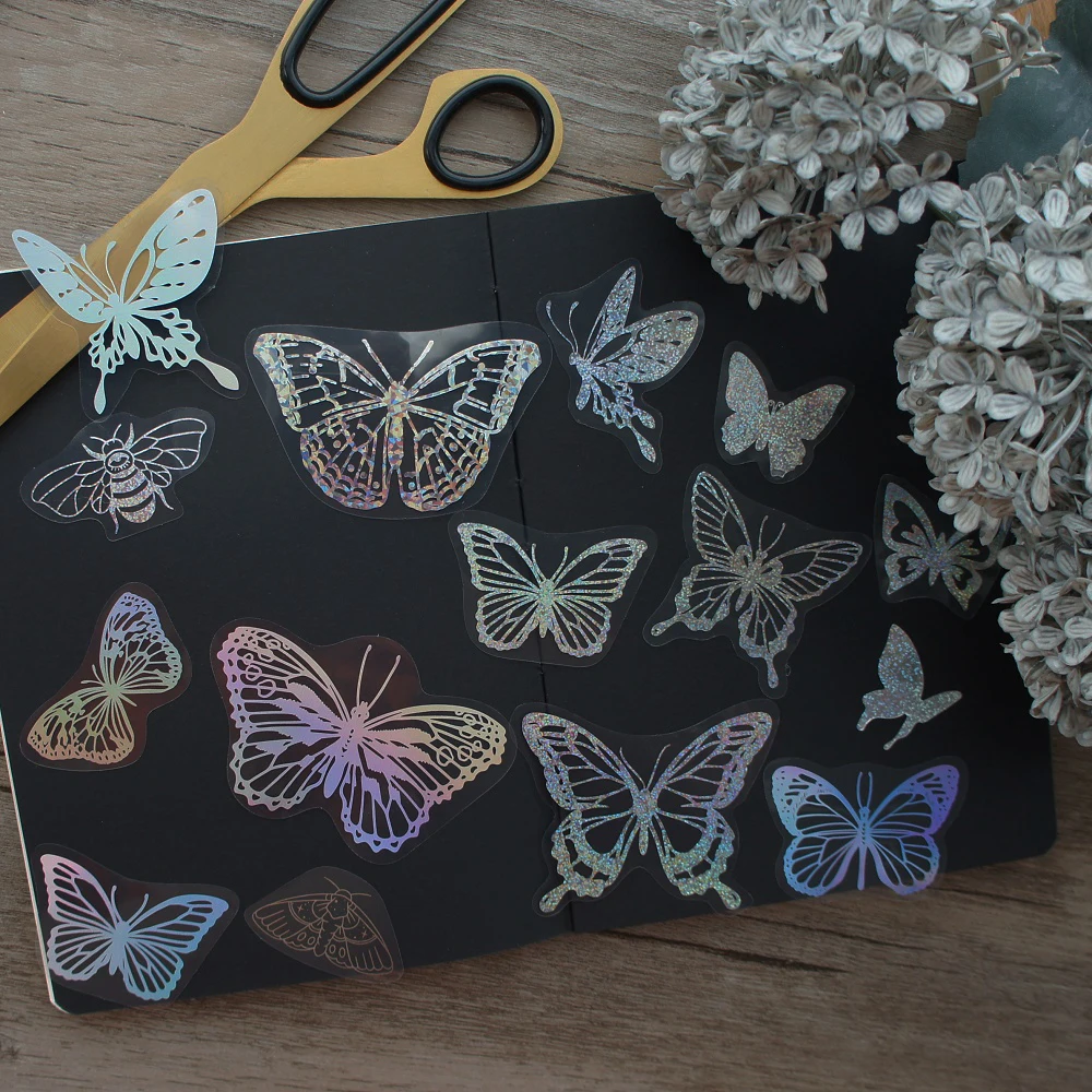 

44 шт. 3 материала блестящая бумага Ночная Серебряная бабочка Летающая стикер Скрапбукинг «сделай сам» подарочная упаковка этикетка декорат...