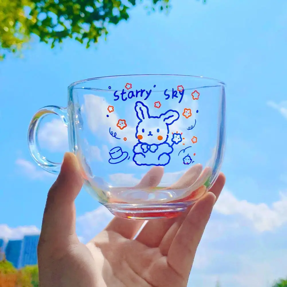

Glass Cup Healthy Safe Portable Cartoon Glass Cute Rabbit Glass Coffee Tea Drinks Dessert Breakfast Milk Cup Glass Mug for Home
