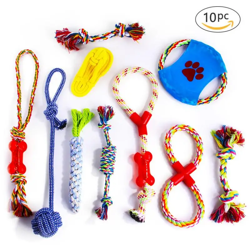 

10PCS Dog Cat Interaction Toy Doggy Cotton Rope Chew Playing Teeth Clean Toy Bite Molar Puppy Small Medium Pet Chien Supplies