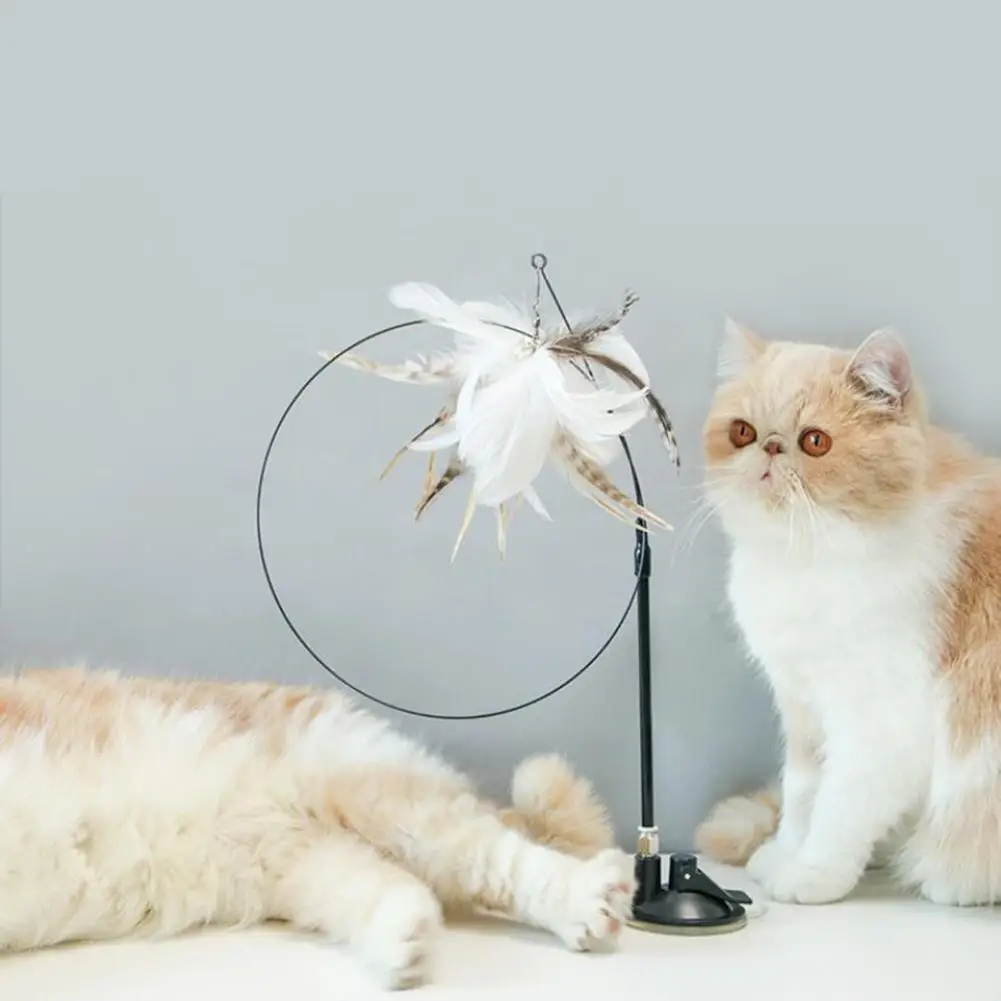 

Cats Wand Toy Good Tenacity Pet Interaction Recreational Cats Teaser Feather Stick Toy with Suction Cup Cats Training Supplies