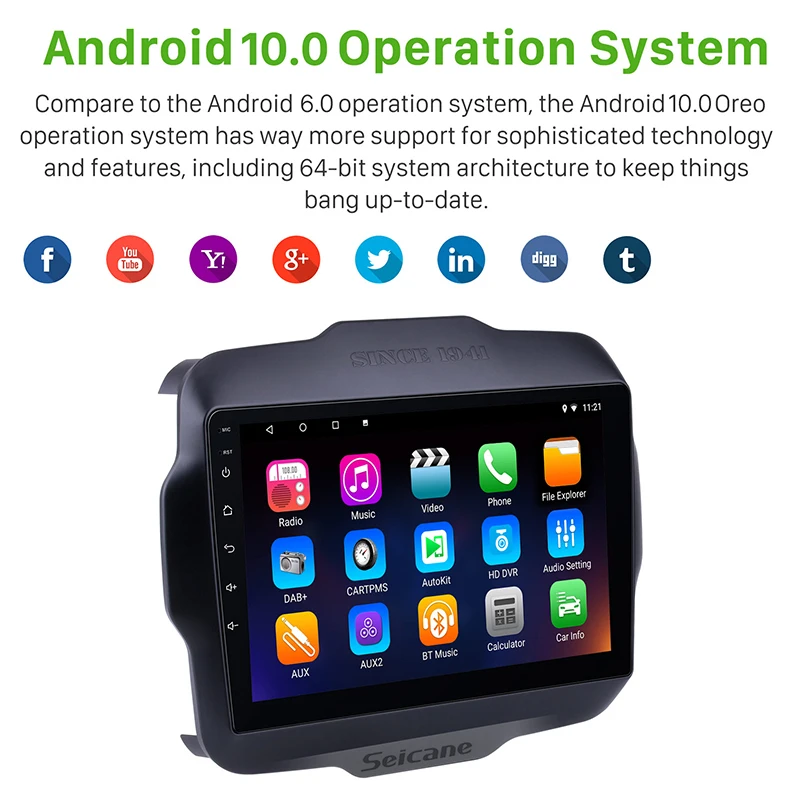 Seicane 9 дюймов Android 10 0 Автомобильный GPS радио для 2016 Jeep Renegade Head Unit Player Поддержка 1080P