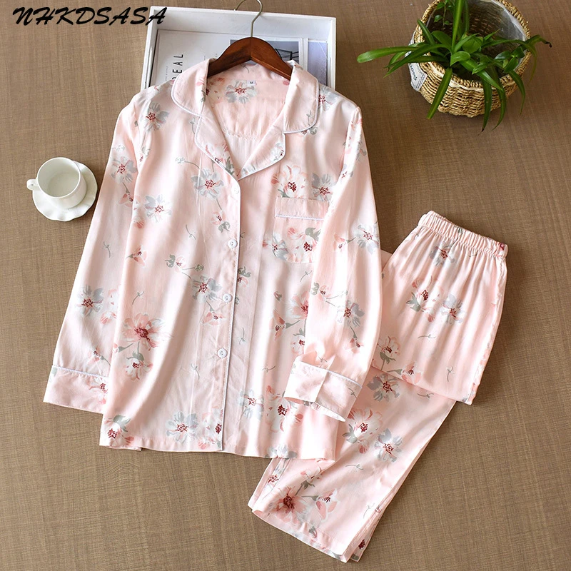 

NHKDSASA Pajamas Set For Women Sleepwear Plus Size Pijama Viscose 2 Pieces Home Suit 2022 Female Long Sleeve Pyjamas Women