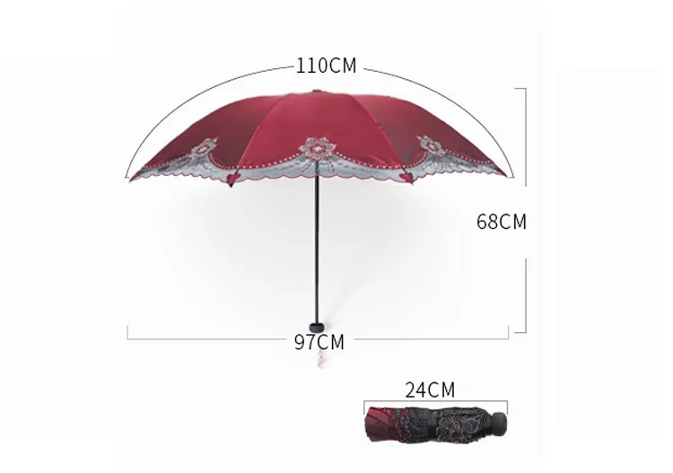 Creative all steel 8 bone umbrella stand sun umbrella sunscreen anti-UV lace embroidered umbrella female tri-fold umbrella