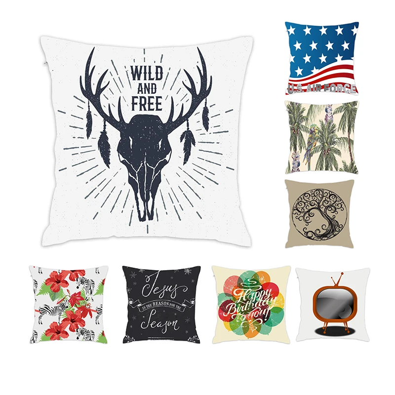 

[Douladou]Tribal Vintage Grunge Deer Polyester Decorative Couch Sofa Room Decor Typing Cushion Covers Pillow Case 45x45CM