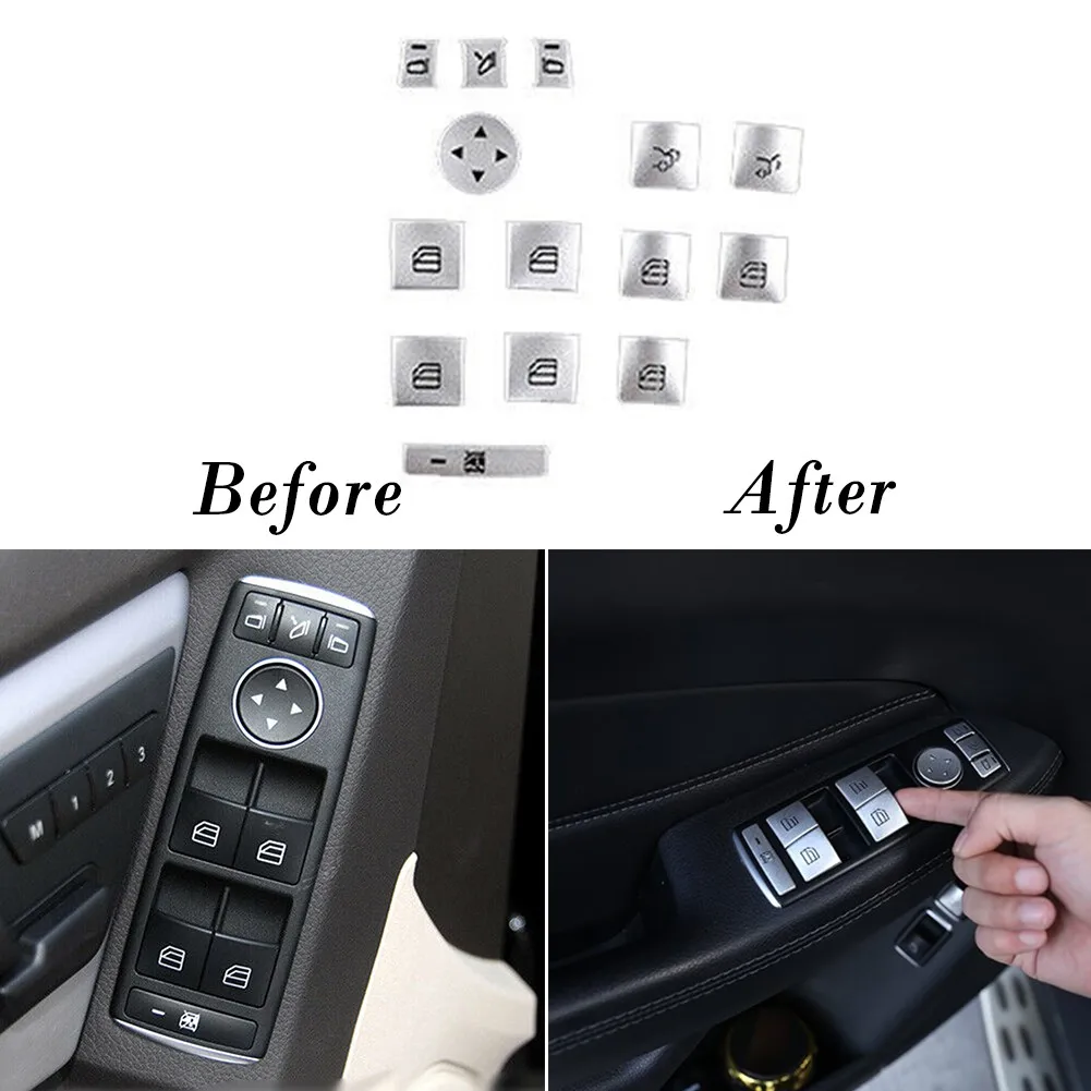 

For Mercedes-Benz GLK 2009-2015 Silver Aluminum Indow Lift Panel Switch Sticker Car Accessories High-quality Window Button Patch