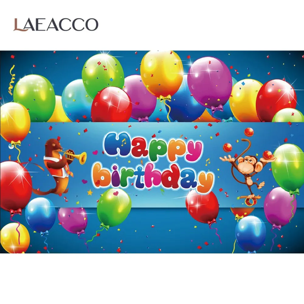 

Laeacco цветные воздушные шары День рождения обезьяна ребенок плакат баннер фотозона портрет фото Фон фотографии