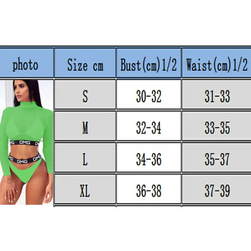 3PCS Women Bikini Set Long Sleeve Mesh Swimwear Push-up Padded Bra Shorts Swimsuit Green Blue Beachwear | Женская одежда