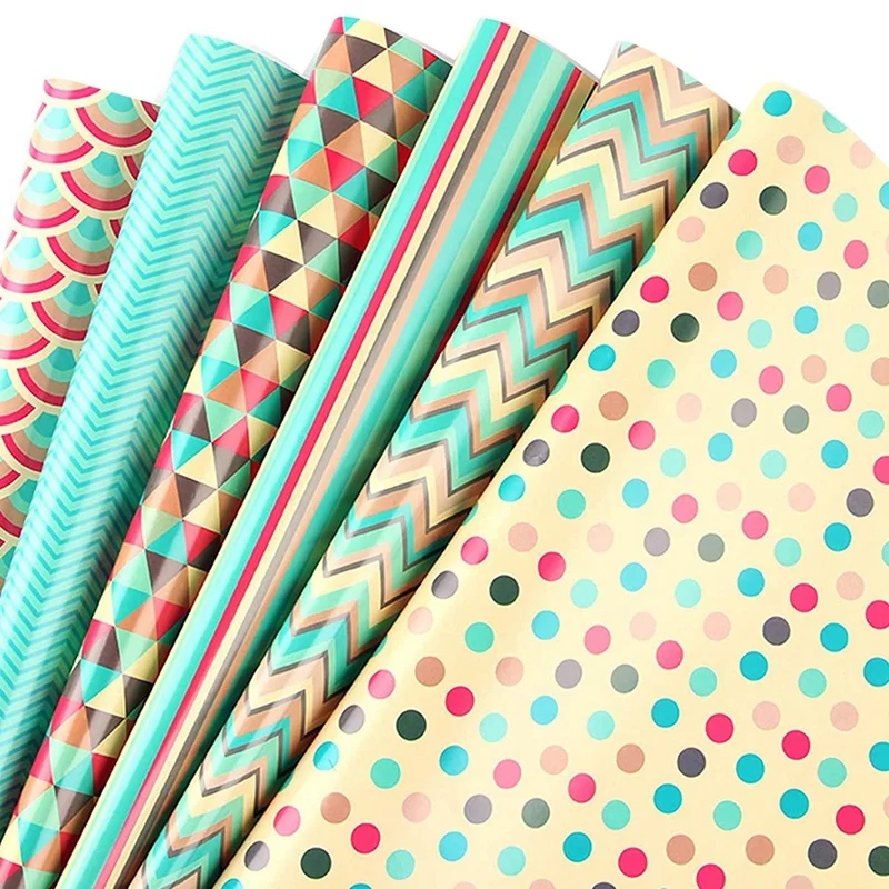 Wrapping Paper Sheets Birthday Set Included 6 Pcs Gift Wrap Papers Ribbon Present | Дом и сад
