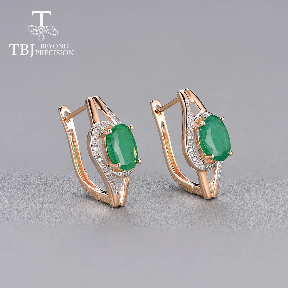 TBJ Настоящее золото 14K 585 застежка серьги с натуральным изумрудом oval5 * 7 мм