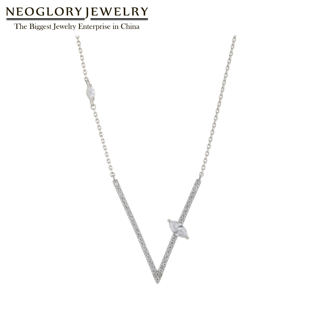 Ожерелье Neoglory Victory с V-образным вырезом на удачу для женщин, Очаровательная подвеска с буквой из Кубического циркония для вечеринки, подарок,...