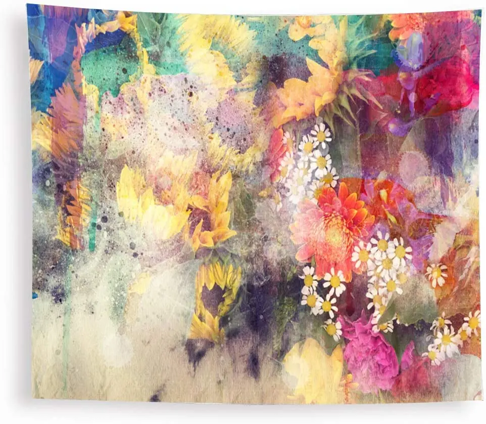 

Yellow Pink Spring Watercolor Real Nature Wall Hanging Tapestry for Decorative