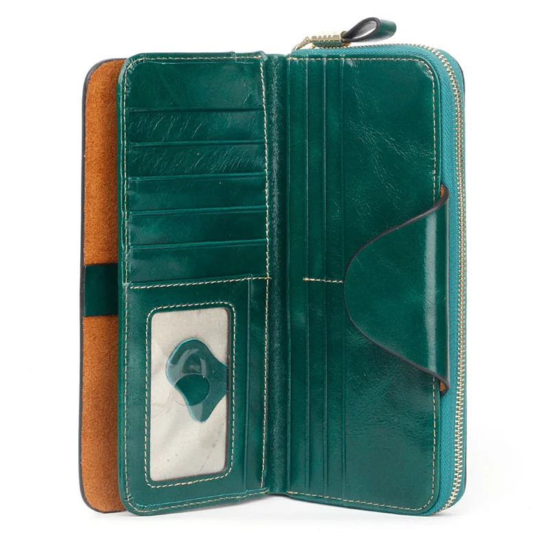 

new Leather Oil Wax Leather Wallet Korean Version of The Long Multi-card Wallet