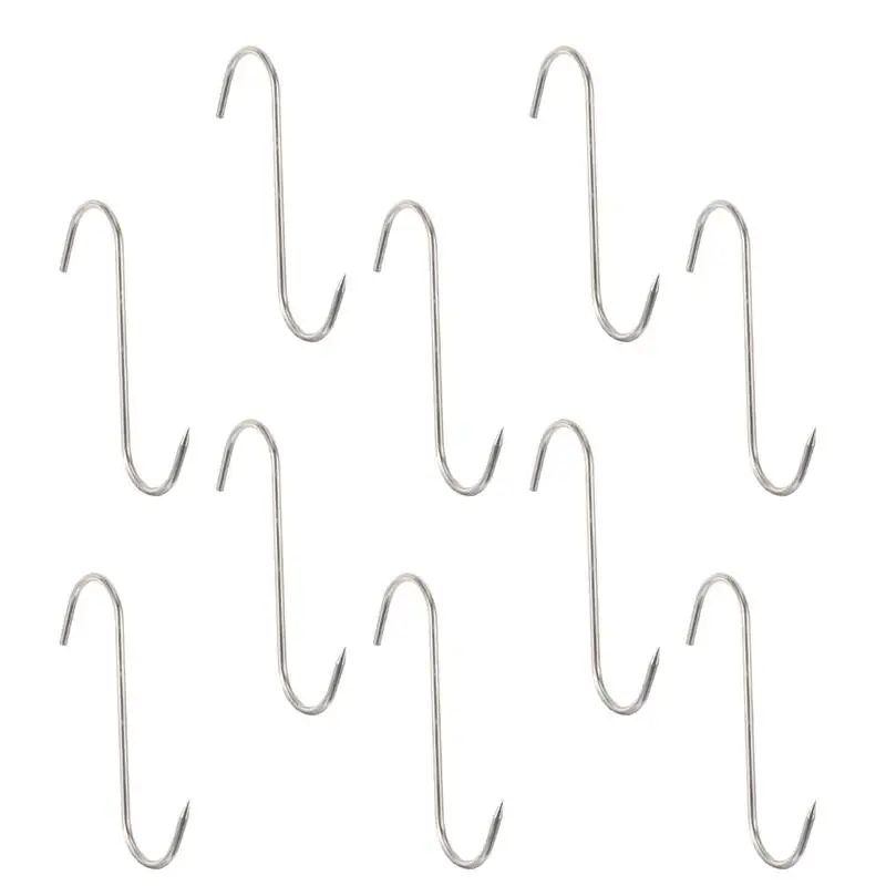

10Pcs Meat Hooks Stainless Steel Wall Hooks S-Shaped Hooks Kitchen Gadget