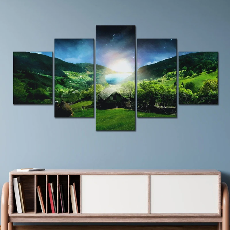 

Nature Landscape Painting Art Wall Painting 5 Plates Oil Painting Family Background Wall Decoration Painting (No Frame)