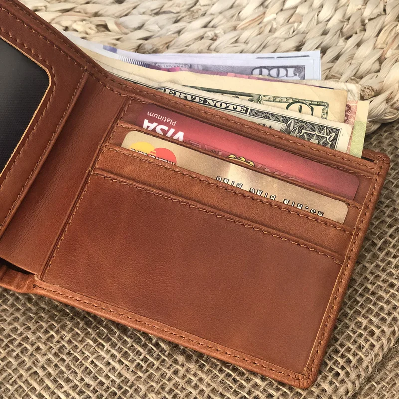 Мужской бумажник-RFID Блокировка Воловья Кожа винтажный двухскладной кошелек в