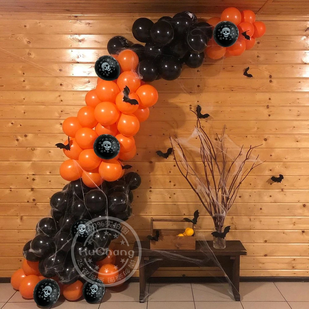 

85pcs/set Halloween Party Balloon Garland Arch Orange Black Latex Globos Bat Halloween Decorations Indoor Home Decors Supplies