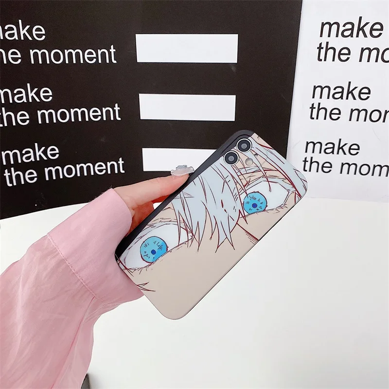 hot serial anime jujutsu kaisen gojo satoru phone case for iphone 13 12 11 pro x xs max xr 7 8 plus anti fall soft silicon cover free global shipping
