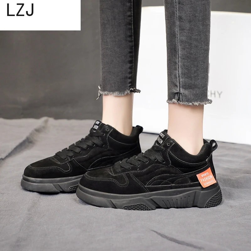 

LZJ 2019 New Platform Sneakers Flat Flock Lace Up Soft Breathable Casual Shoes Women Vulcanize Shoes Feminino Zapatillas Mujer