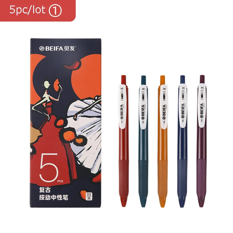 Xiaomi BEIFA 3pc/5pc/Set Retro Gel Pens Color Press Black Refills 0.5MM Neutral caneta Smooth Writing School Office Stationery | Канцтовары