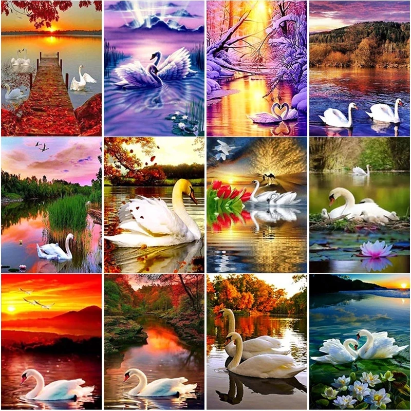 

Алмазная 5D картина «сделай сам» с изображением сумерков, ручная работа в подарок, с изображением белого лебедя, мозаика для вышивки, украшен...