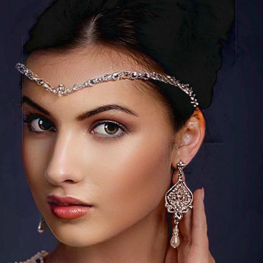 Stonefans Fashion Luxury Crystal Bridal Forehead Chain Jewelry Hair for Women Indian Wedding Headdress Girl Star Decoration Gift