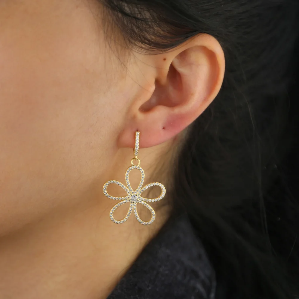 Позолоченные романтические полые серьги-подвески с цветком белые серьги чешским