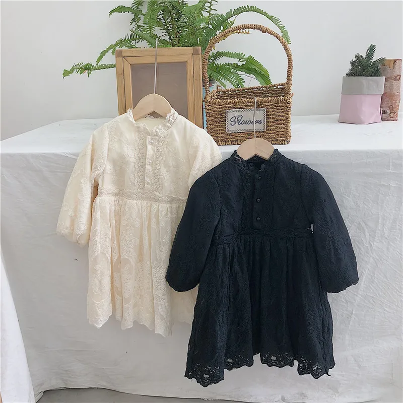 Winter 2019 New Korean Girl Court Windscreen Dresses Children Plush Long Sleeve Dress Pears Button Toddler Princess | Детская одежда и